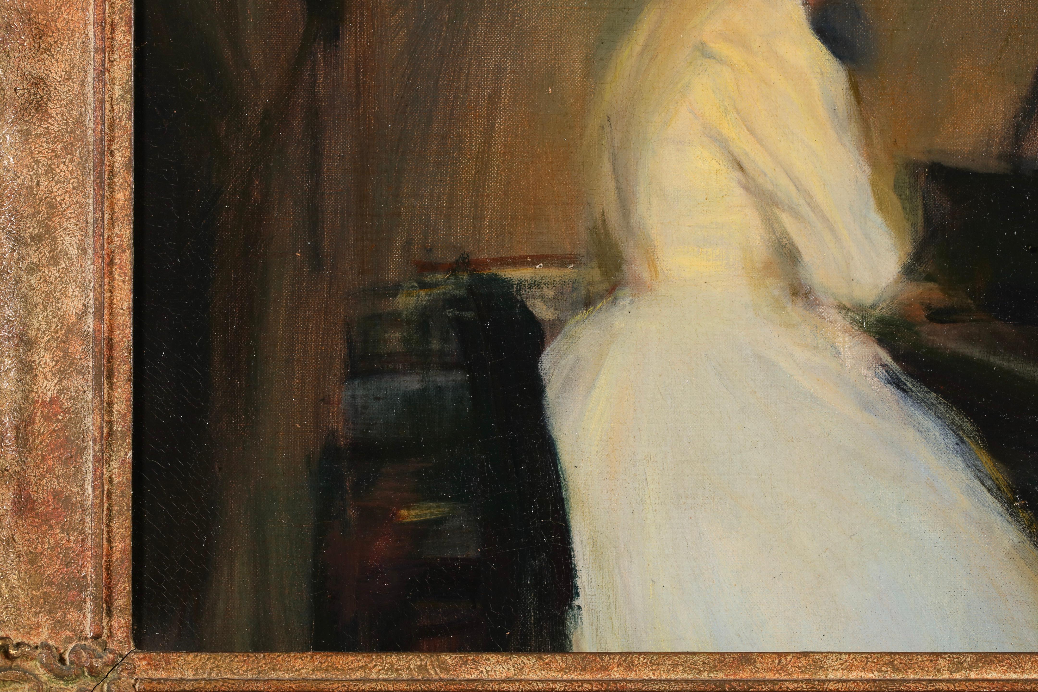 Klavierspiel - Modernistische Figur in Interieur Öl von Ramon Casas y Carbo im Angebot 6