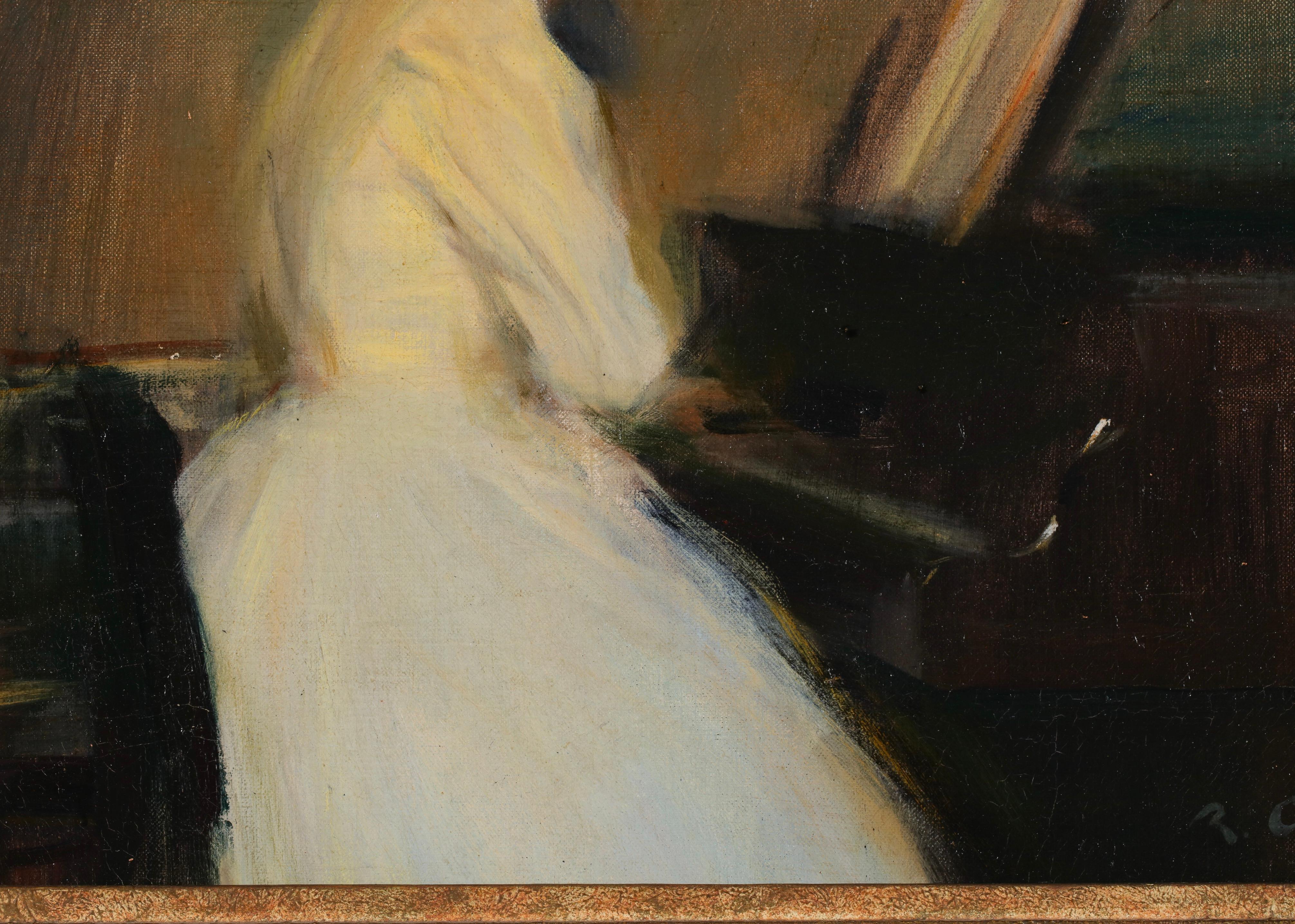 Klavierspiel - Modernistische Figur in Interieur Öl von Ramon Casas y Carbo im Angebot 7