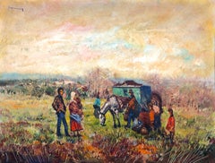 Rural Scene at Sunset oil on canvas painting spanish landscape