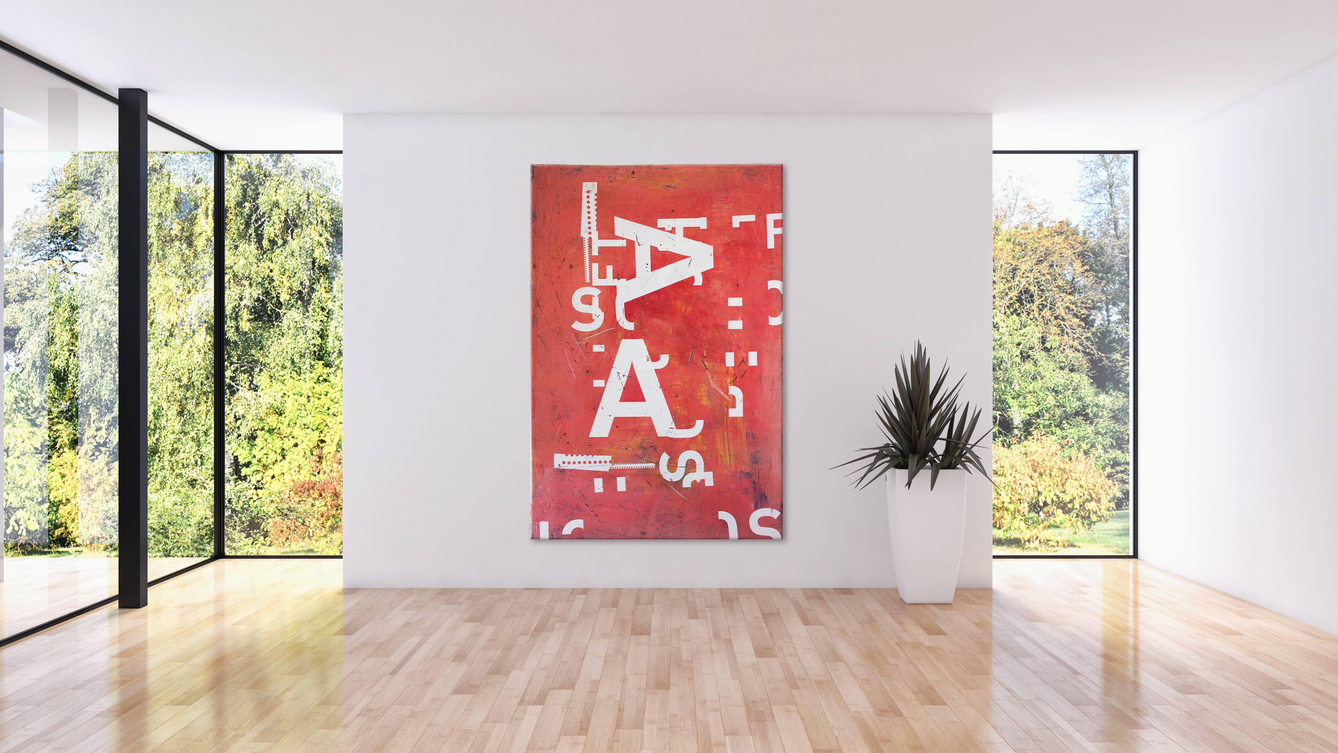 Grand AA (Typography series) by Ramon Enrich - large abstract painting, red For Sale 4