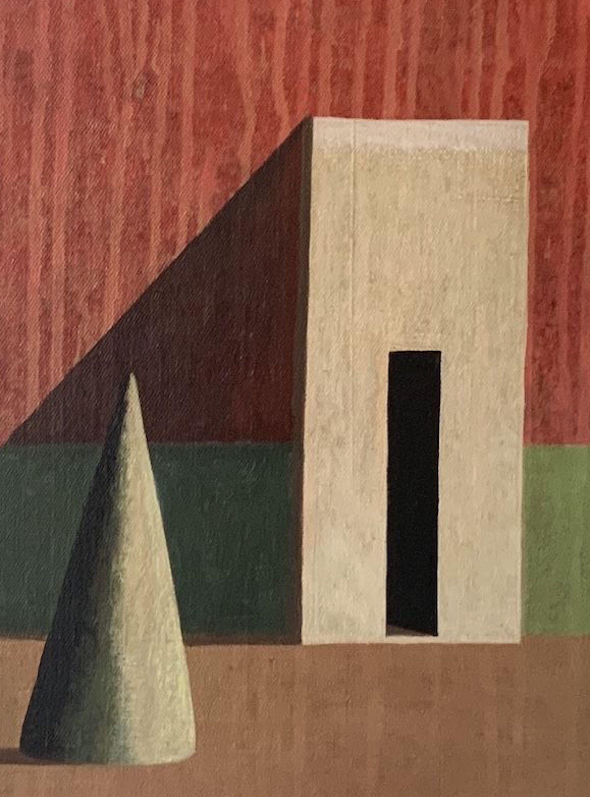 ACC by Ramon Enrich - Geometric landscape painting, red tones, architecture For Sale 2