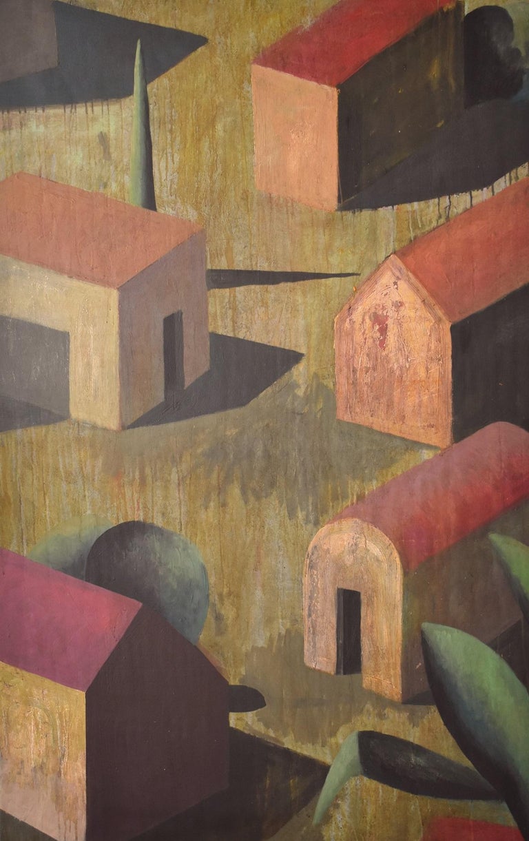 ALD (2018), by contemporary Spanish artist Ramon Enrich. Acrylic on canvas, 165 x 105 cm. Sold unframed.
In his paintings, Spanish contemporary artist Ramon Enrich establishes a dialogue between architecture and landscape in a figurative work