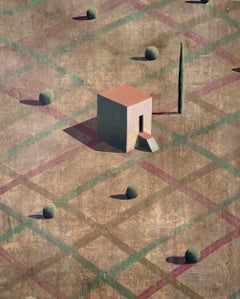 A-CHAN - Quadro di paesaggio geometrico contemporaneo, toni della terra