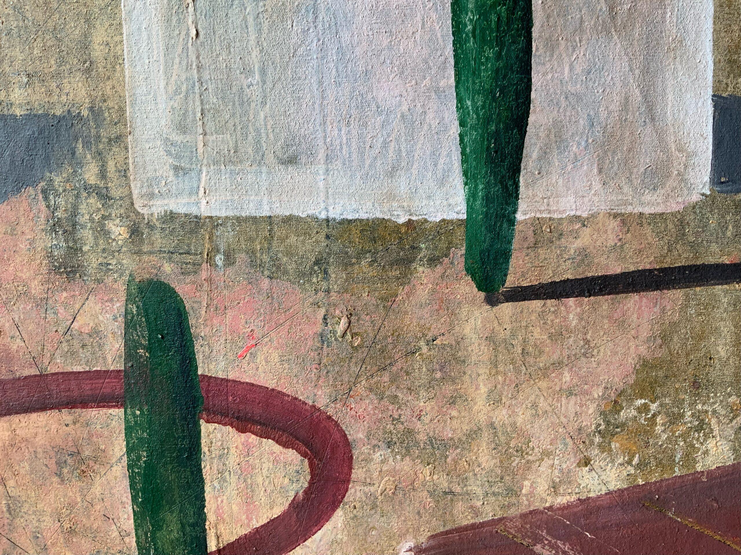ANALP de Ramon Enrich - Peinture de paysage urbain géométrique, tons terreux, village en vente 2