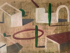 ANALP de Ramon Enrich - Pintura geométrica de paisaje urbano, tonos tierra, pueblo