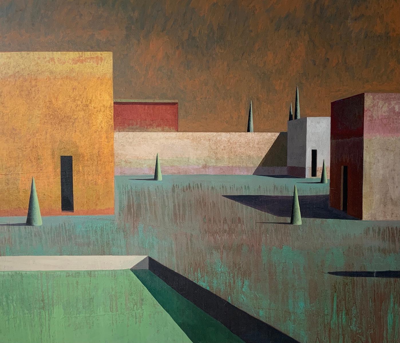 Arca 6 by Ramon Enrich - Contemporary Geometric Landscape Painting, earth tones