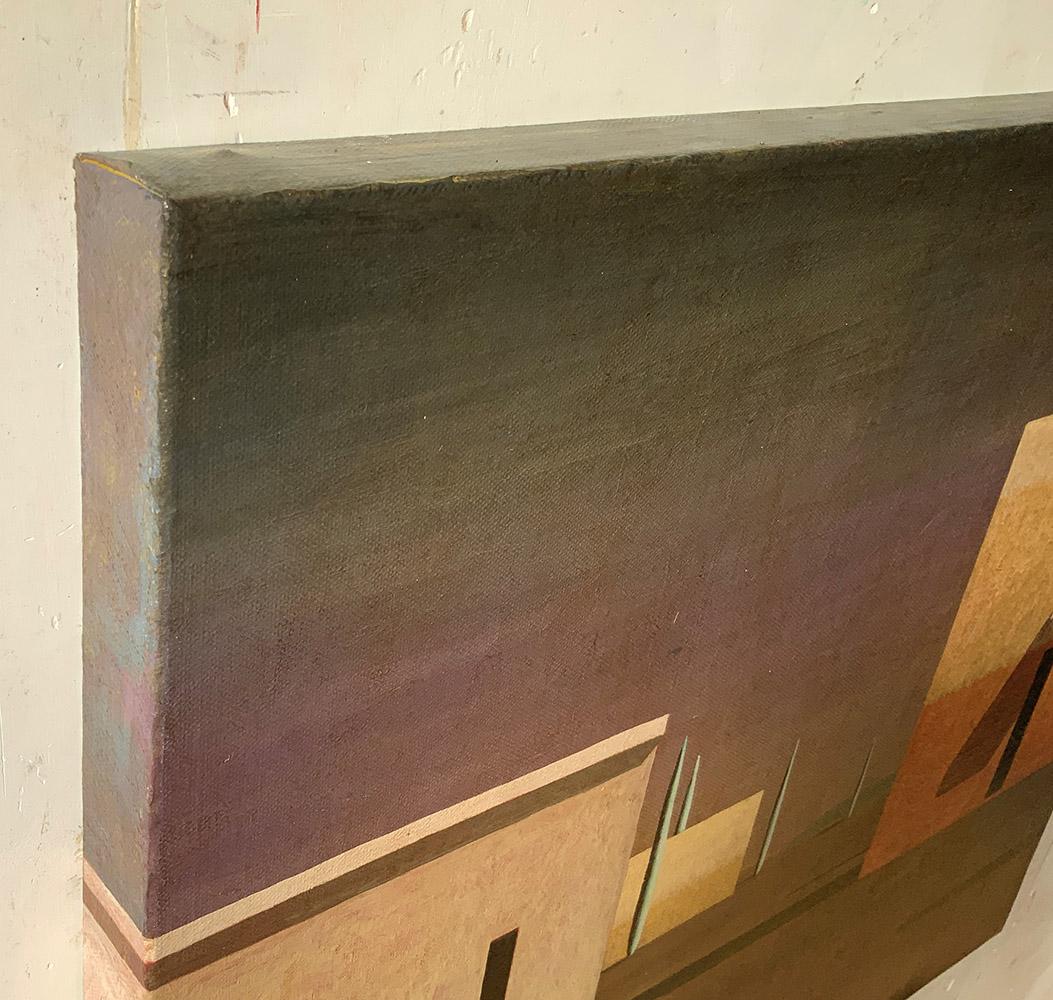 AVUI A LES 8 by Ramon Enrich, Geometric Landscape Painting, purple / earth tones 1