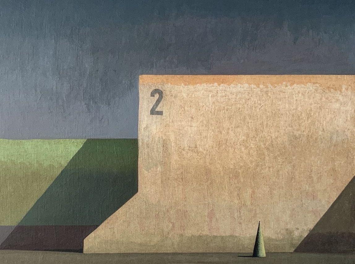 BLUE 2 de Ramon Enrich - Peinture de paysage géométrique, architecture en vente 3