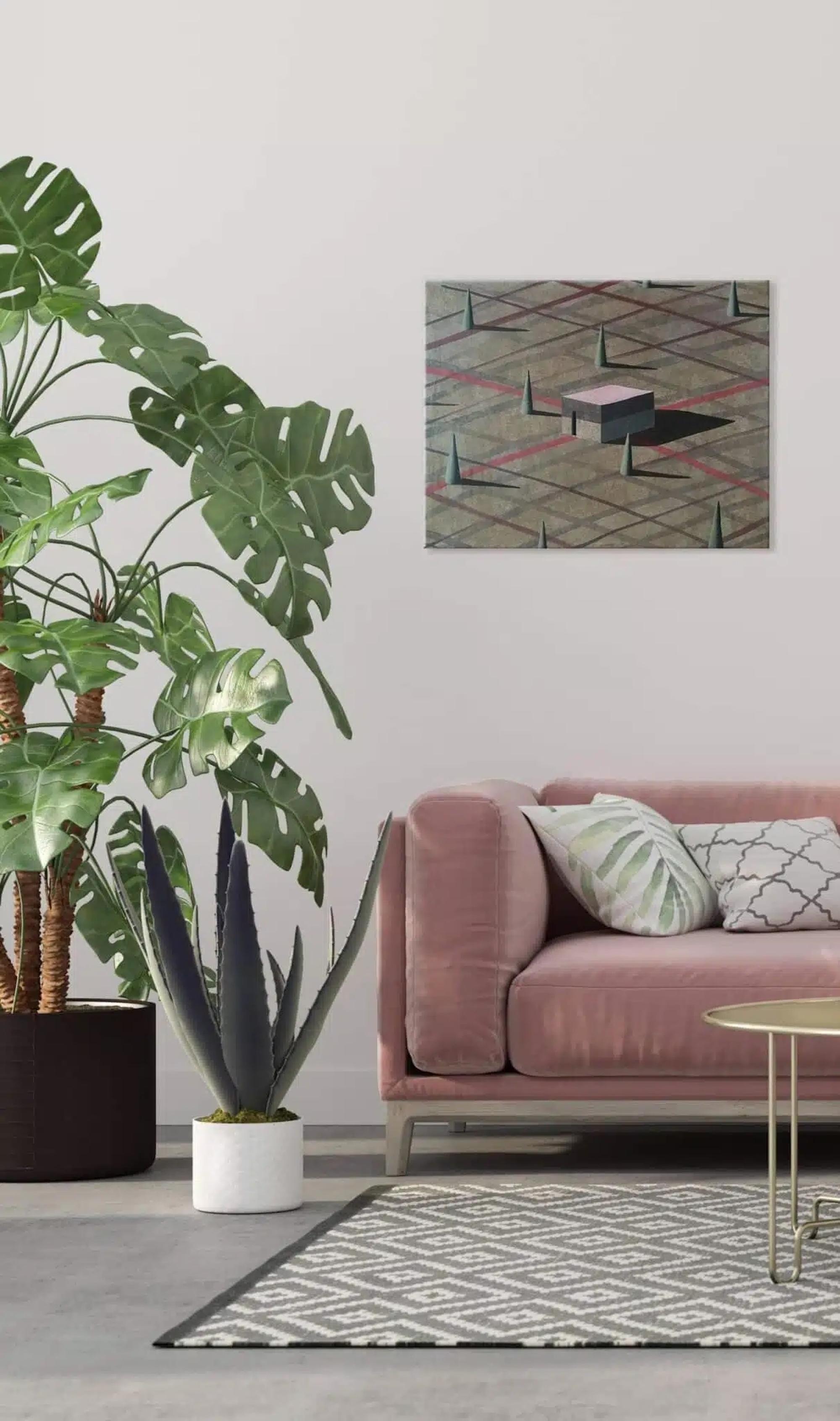 Brow by Ramon Enrich - Geometric landscape painting, brown tones, architecture For Sale 1