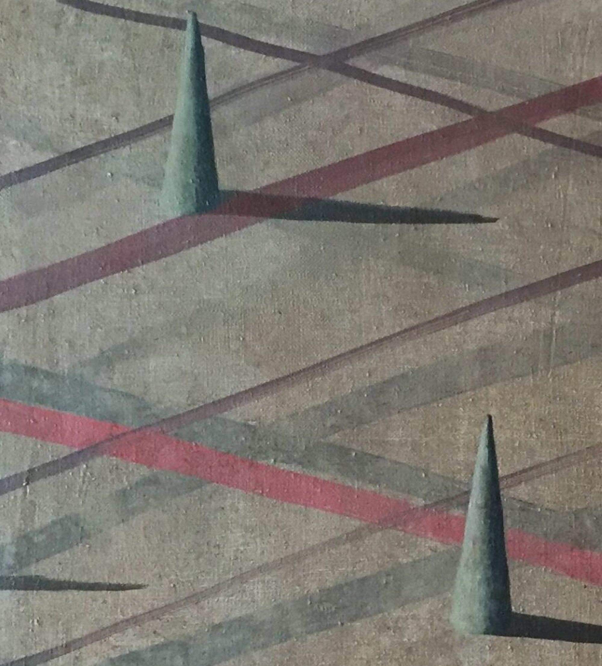 Brow by Ramon Enrich - Geometric landscape painting, brown tones, architecture For Sale 3