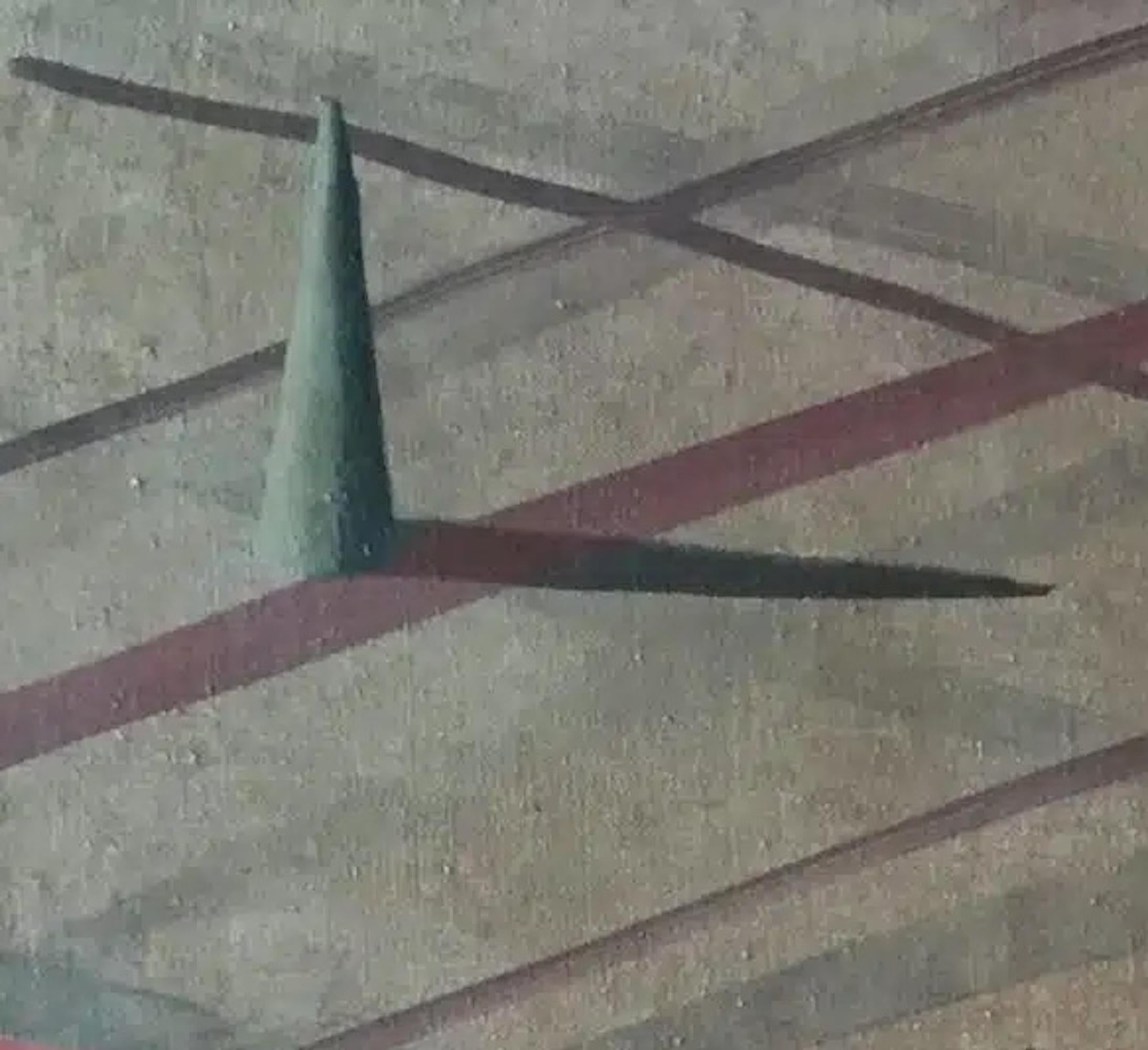 Brow by Ramon Enrich - Geometric landscape painting, brown tones, architecture For Sale 7