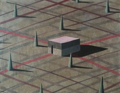 Brow by Ramon Enrich - Geometric landscape painting, brown tones, architecture