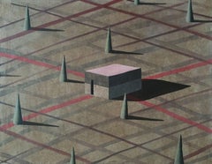 Brow de Ramon Enrich - Pintura geométrica de paisaje, tonos marrones, arquitectura