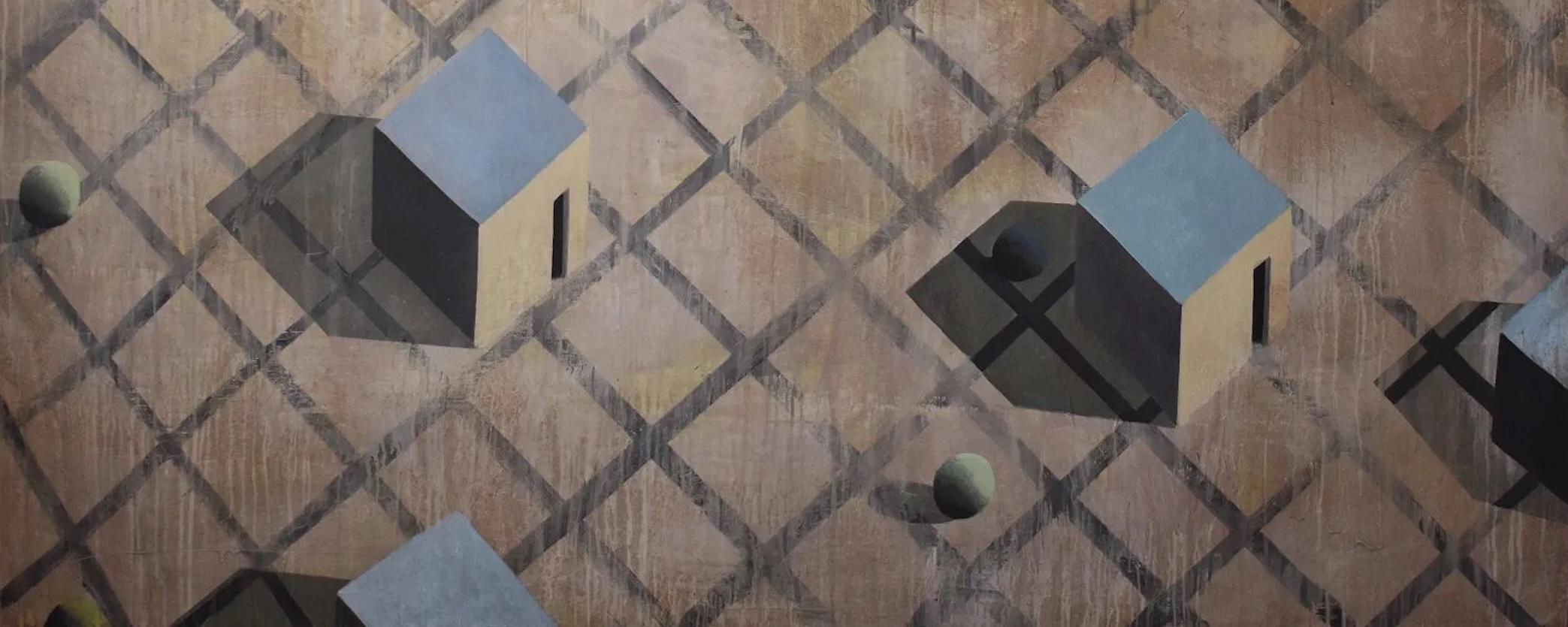 Cainemim de Ramon Enrich - Paisaje geométrico, tonos tierra, paisaje urbano en venta 4