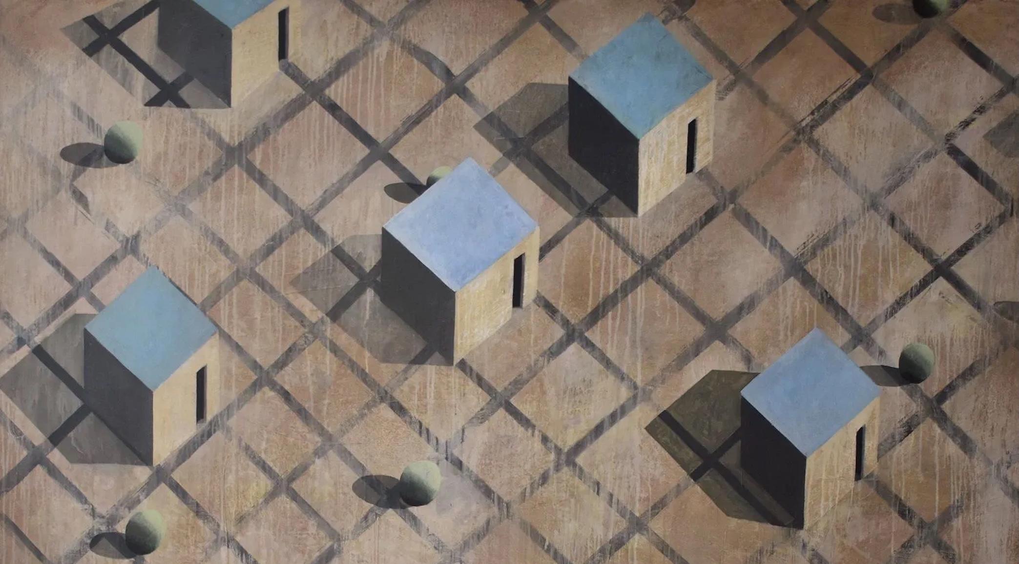 Cainemim de Ramon Enrich - Paisaje geométrico, tonos tierra, paisaje urbano en venta 5