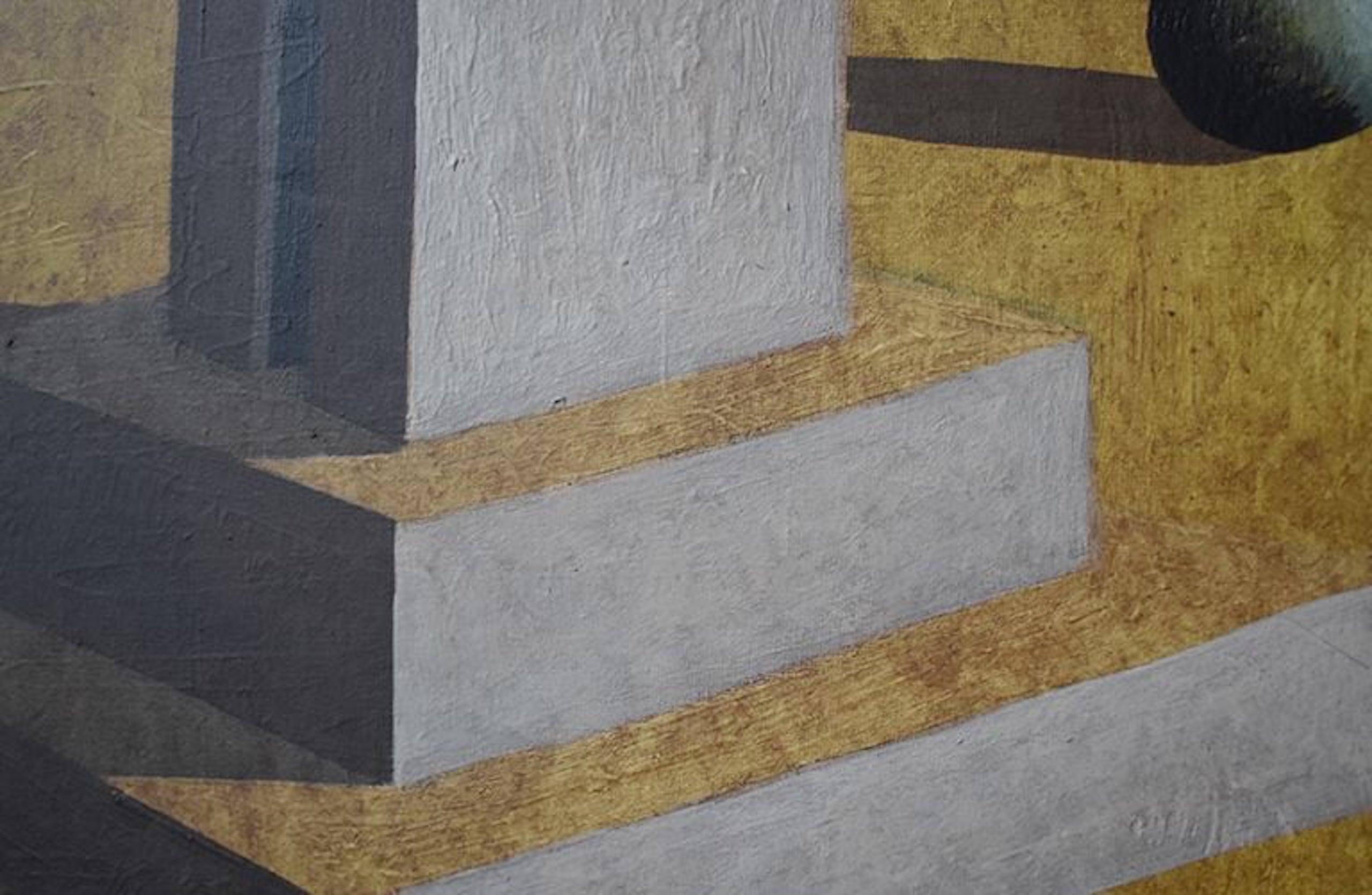 Dar by Ramon Enrich - Geometric landscape painting, acrylic on canvas, yellow For Sale 3