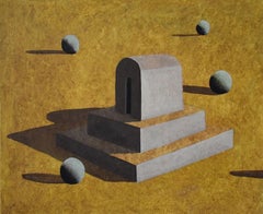 Dar by Ramon Enrich - Geometric landscape painting, acrylic on canvas, yellow