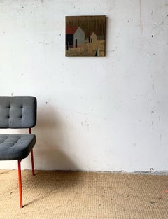 DOS by Ramon Enrich - Geometric urban landscape painting, brown, architecturers