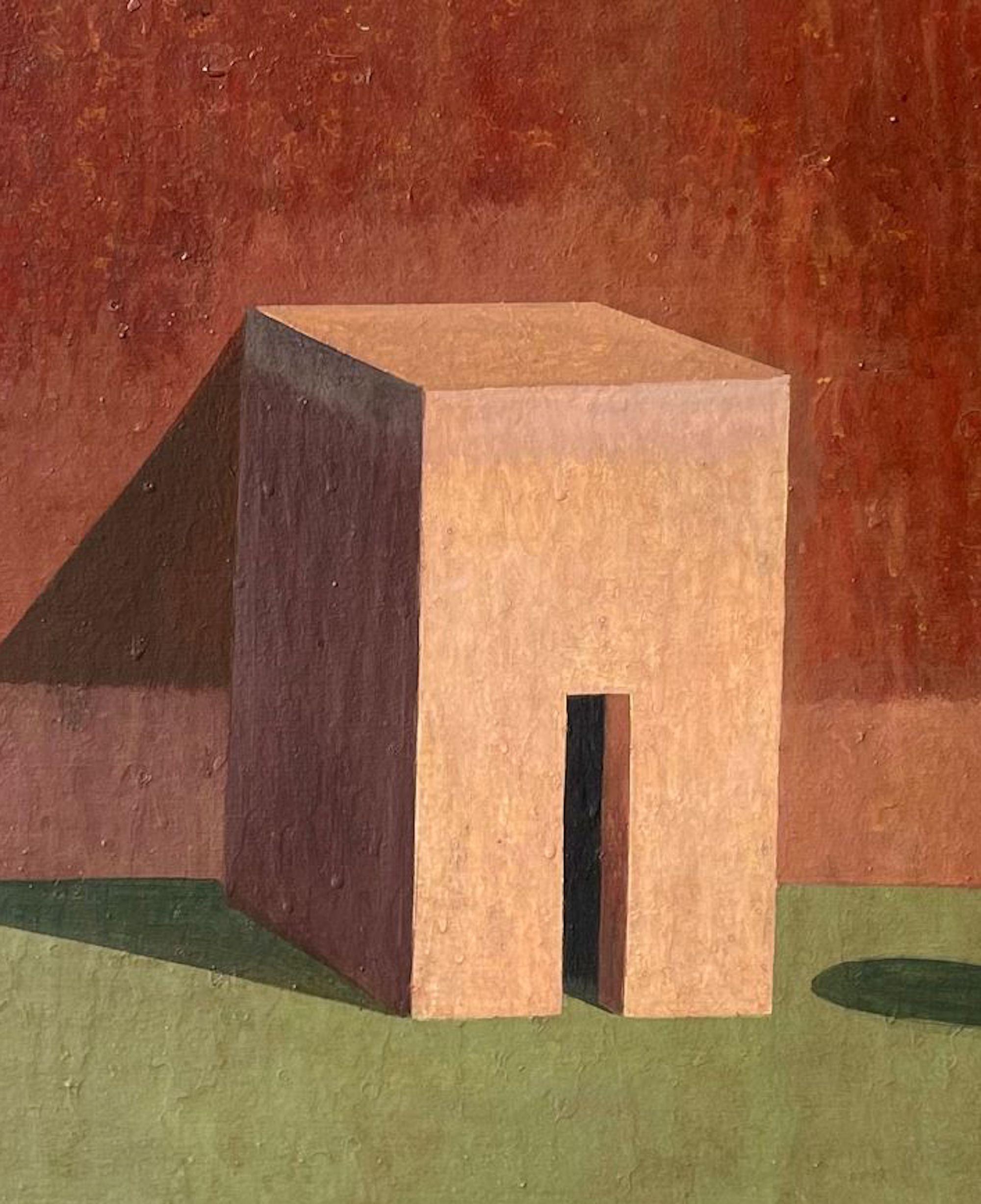 EINT F von Ramon Enrich – Geometrisches urbanes Landschaftsgemälde, rot und grün, Häuser im Angebot 3