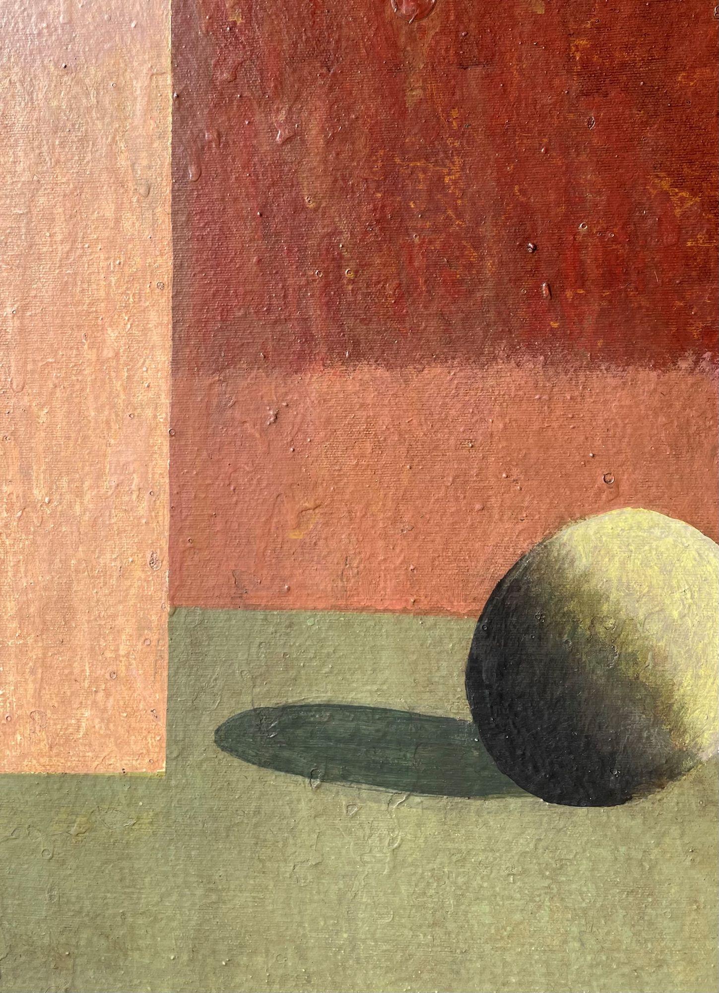 EINT F von Ramon Enrich – Geometrisches urbanes Landschaftsgemälde, rot und grün, Häuser im Angebot 4