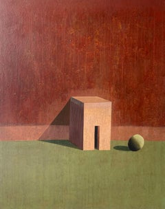 EINT F di Ramon Enrich - Pittura geometrica di paesaggio urbano, rosso & verde, case