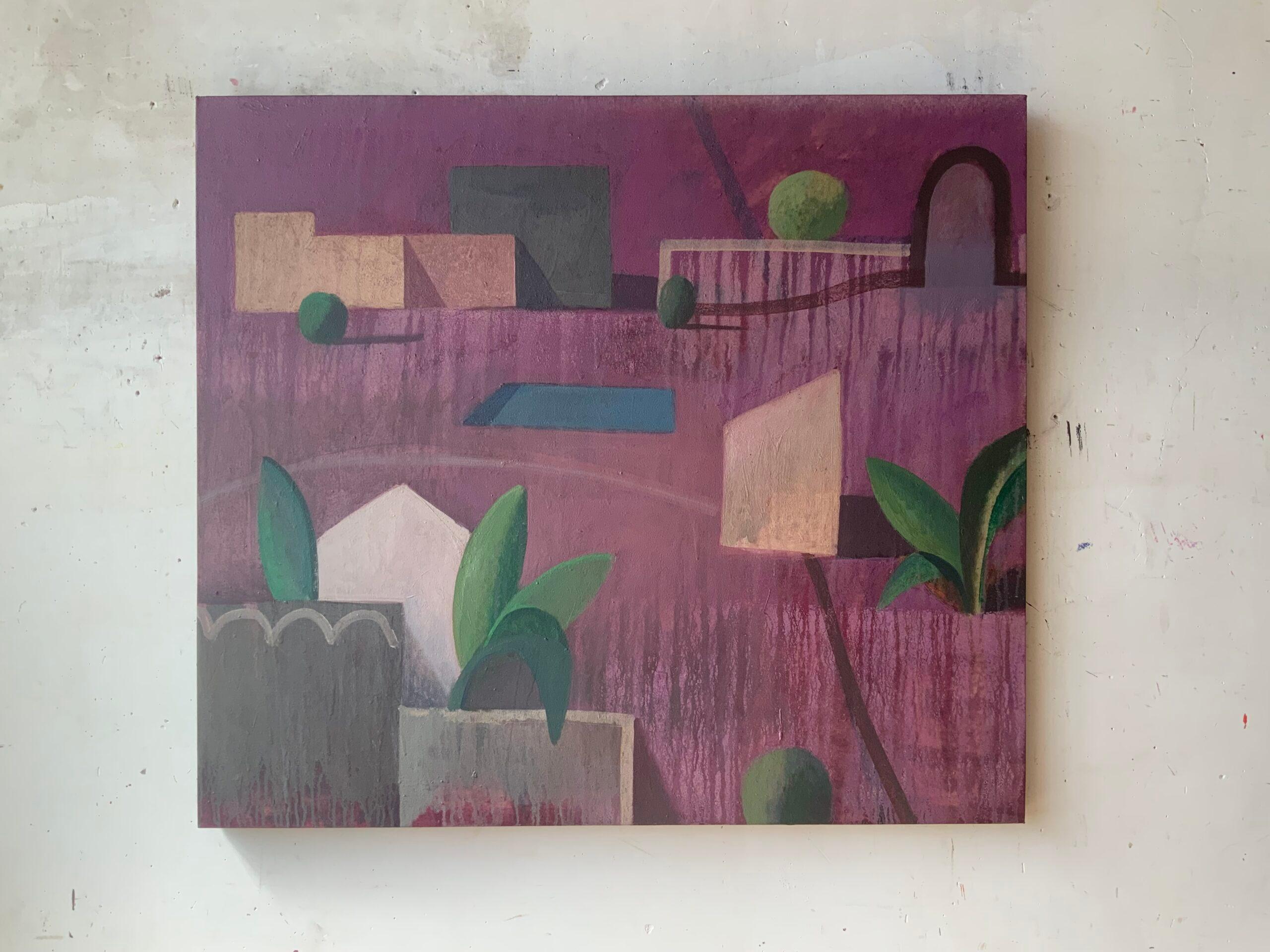 ELPRUP by Ramon Enrich - Contemporary painting, landscape, architecture, pink For Sale 2