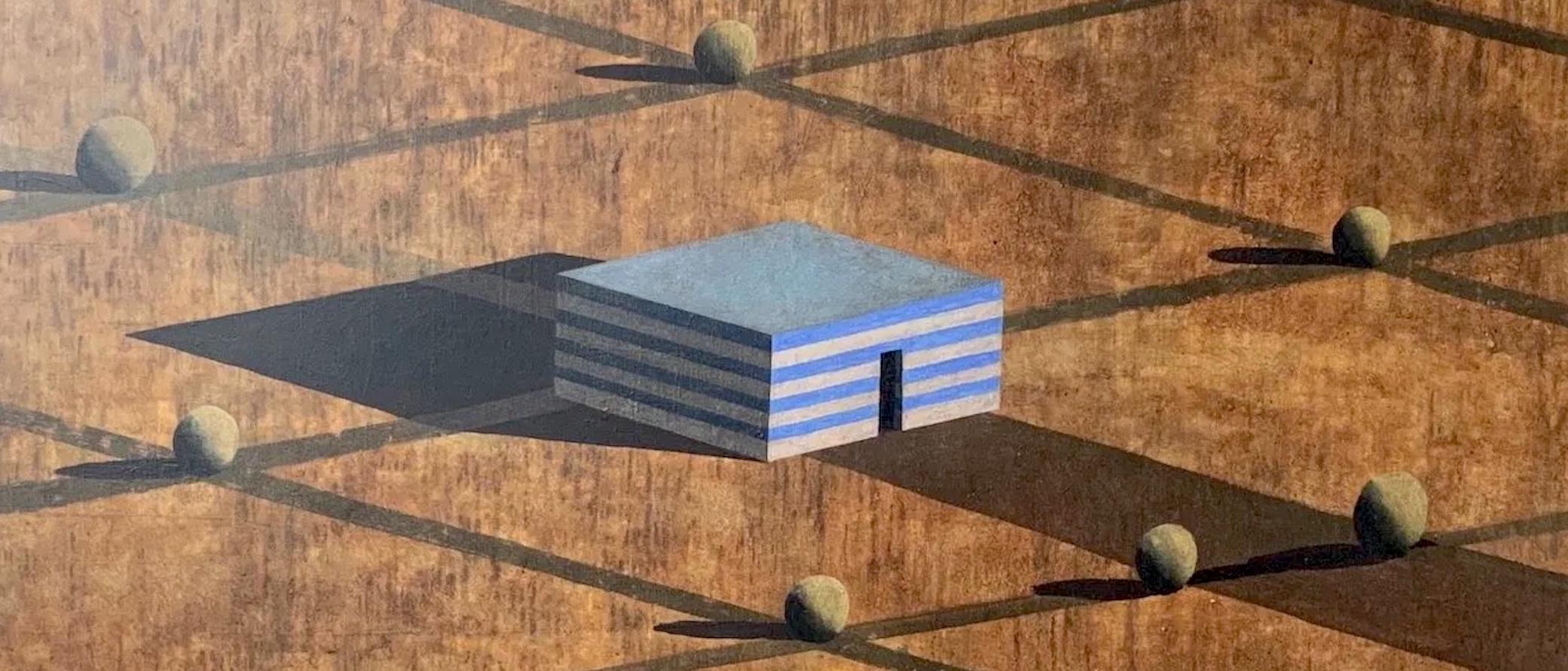 E.S. by Ramon Enrich - Grande peinture géométrique de paysage, architecture en vente 2