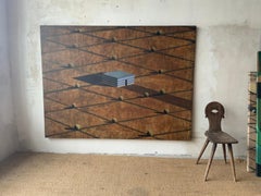 E.S. di Ramon Enrich - Grande quadro geometrico, griglia, tonalità terra