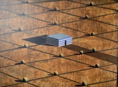 E.S. di Ramon Enrich - Grande quadro geometrico, griglia, tonalità terra