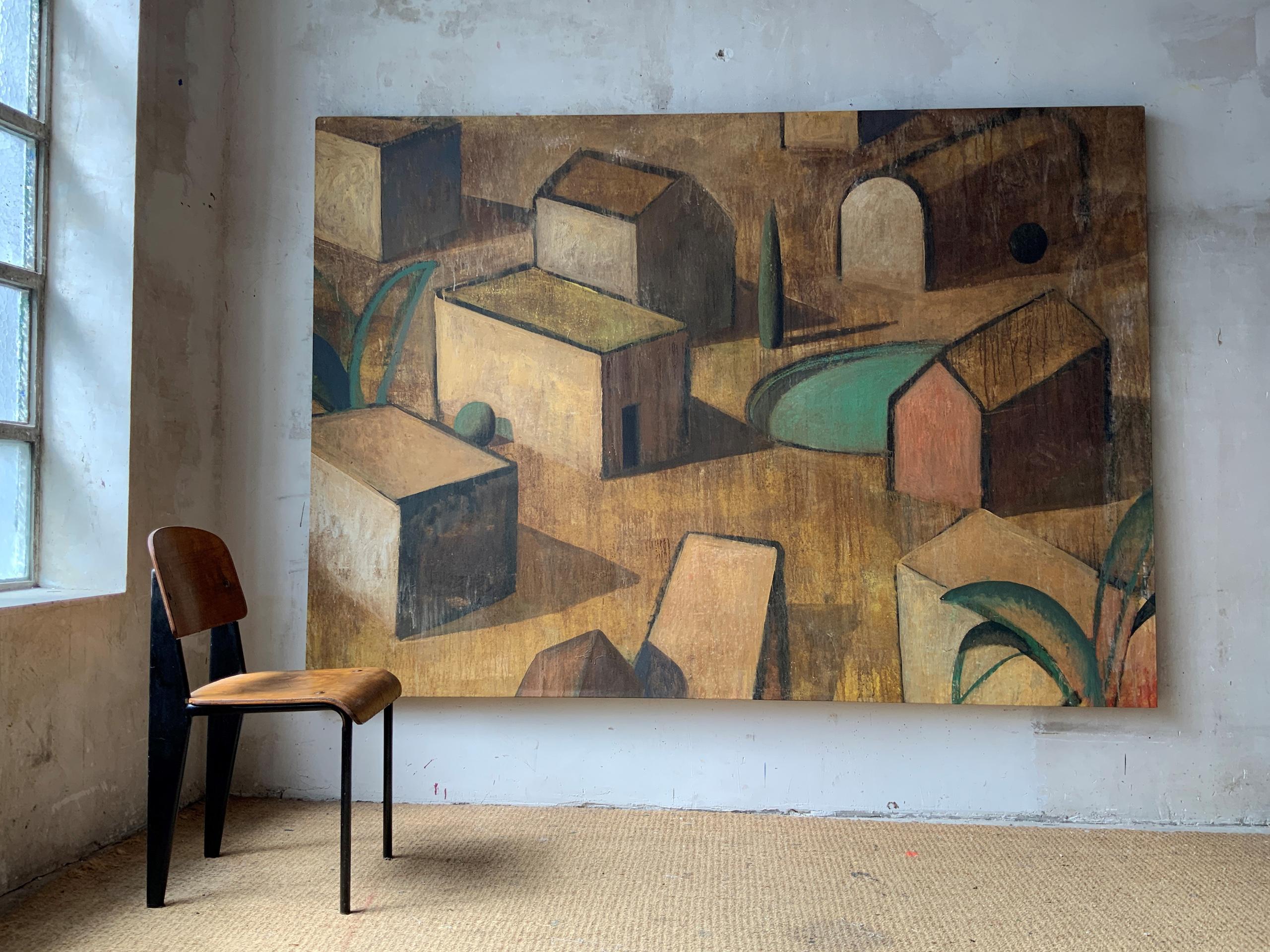 FLORENCE von R. Enrich - Geometrische Landschaftsmalerei, Architektur, Erdtöne – Painting von Ramon Enrich