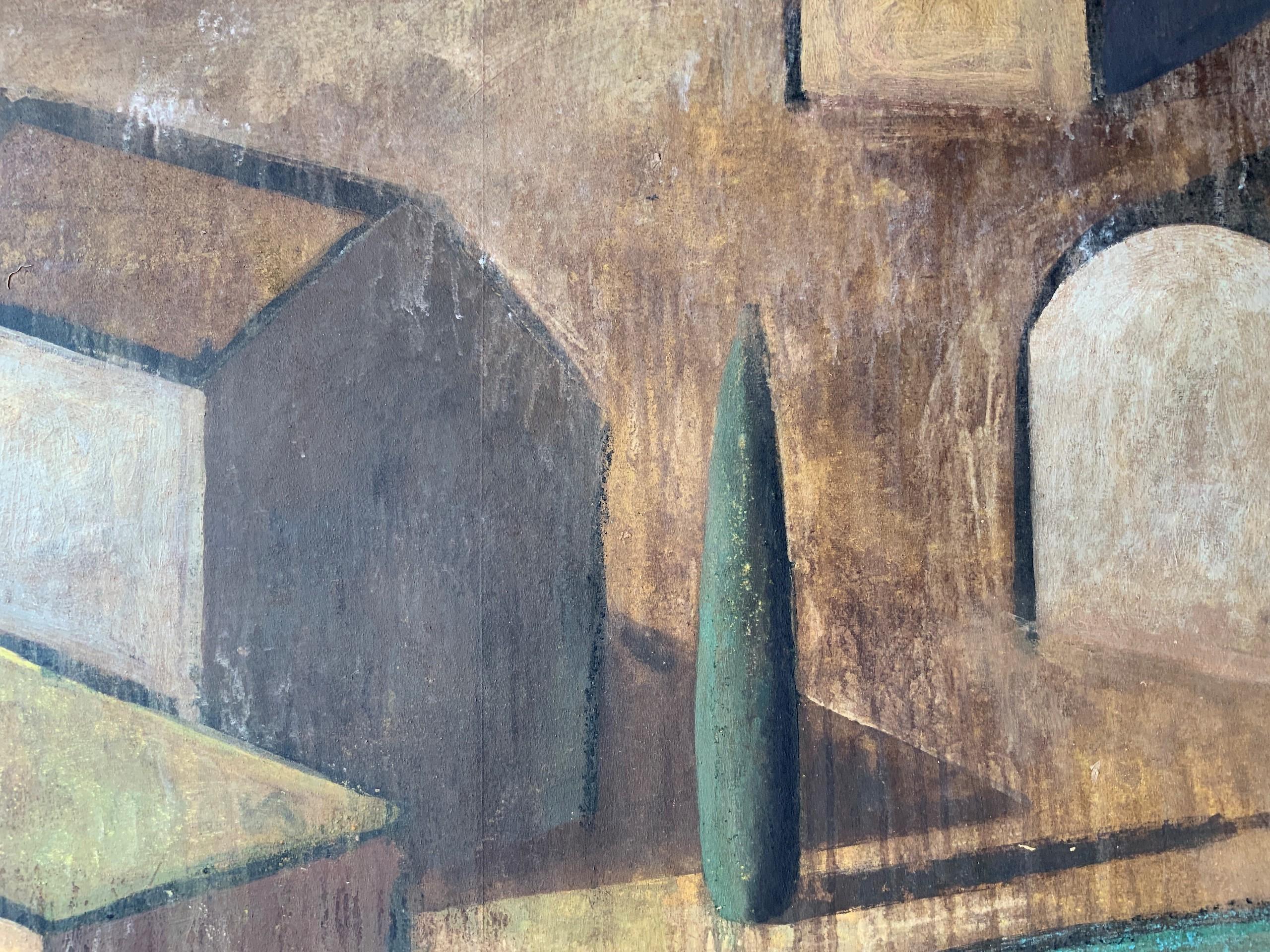 FLORENCE von R. Enrich - Geometrische Landschaftsmalerei, Architektur, Erdtöne (Braun), Figurative Painting, von Ramon Enrich