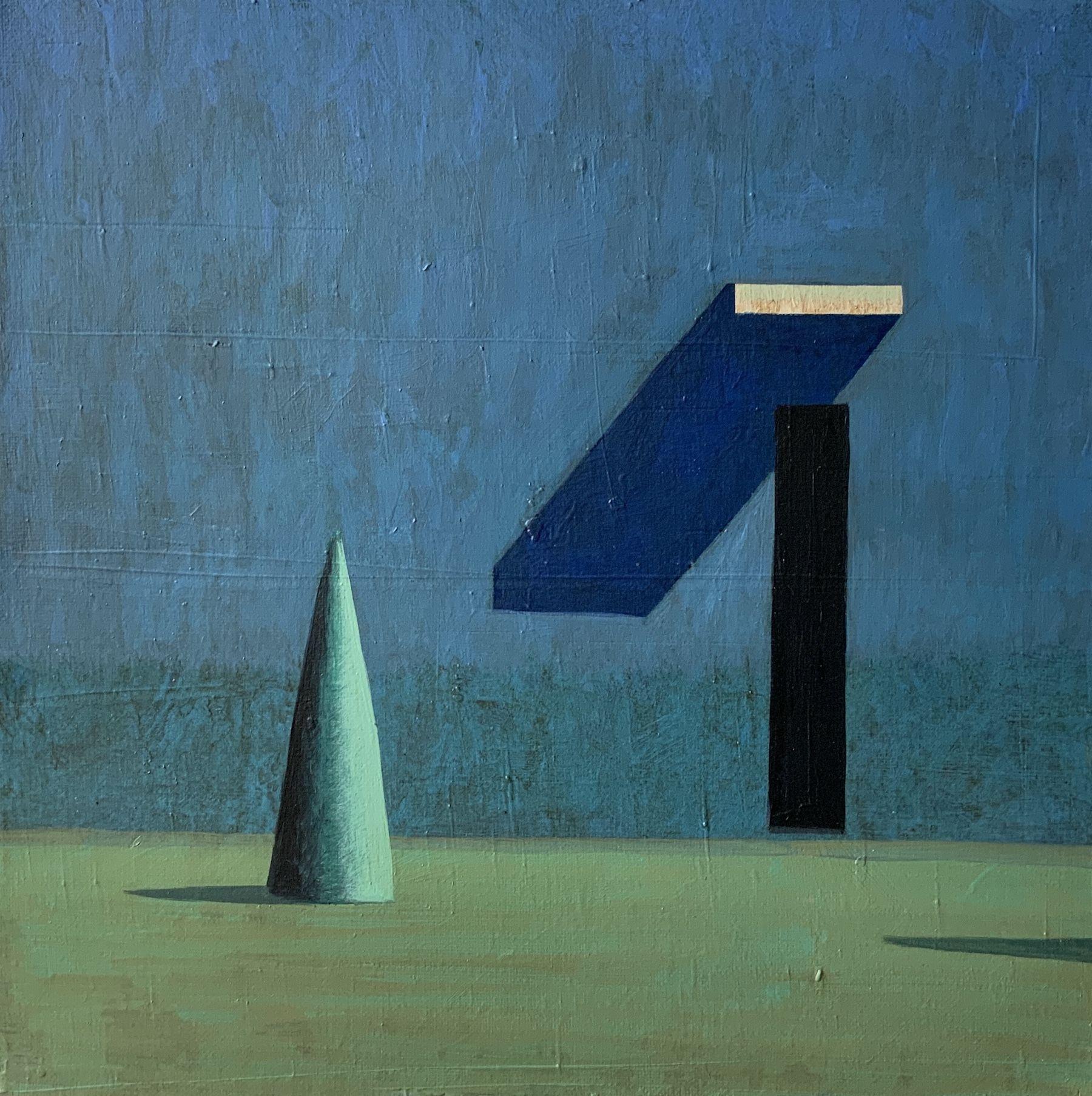 GA-BLA by Spanish contemporary artist Ramon Enrich. 
Acrylic on canvas, 30 cm x 30 cm.

In these paintings, the artist establishes a conversation between architecture and landscape in a figurative work boasting geometric shapes and an enigmatic