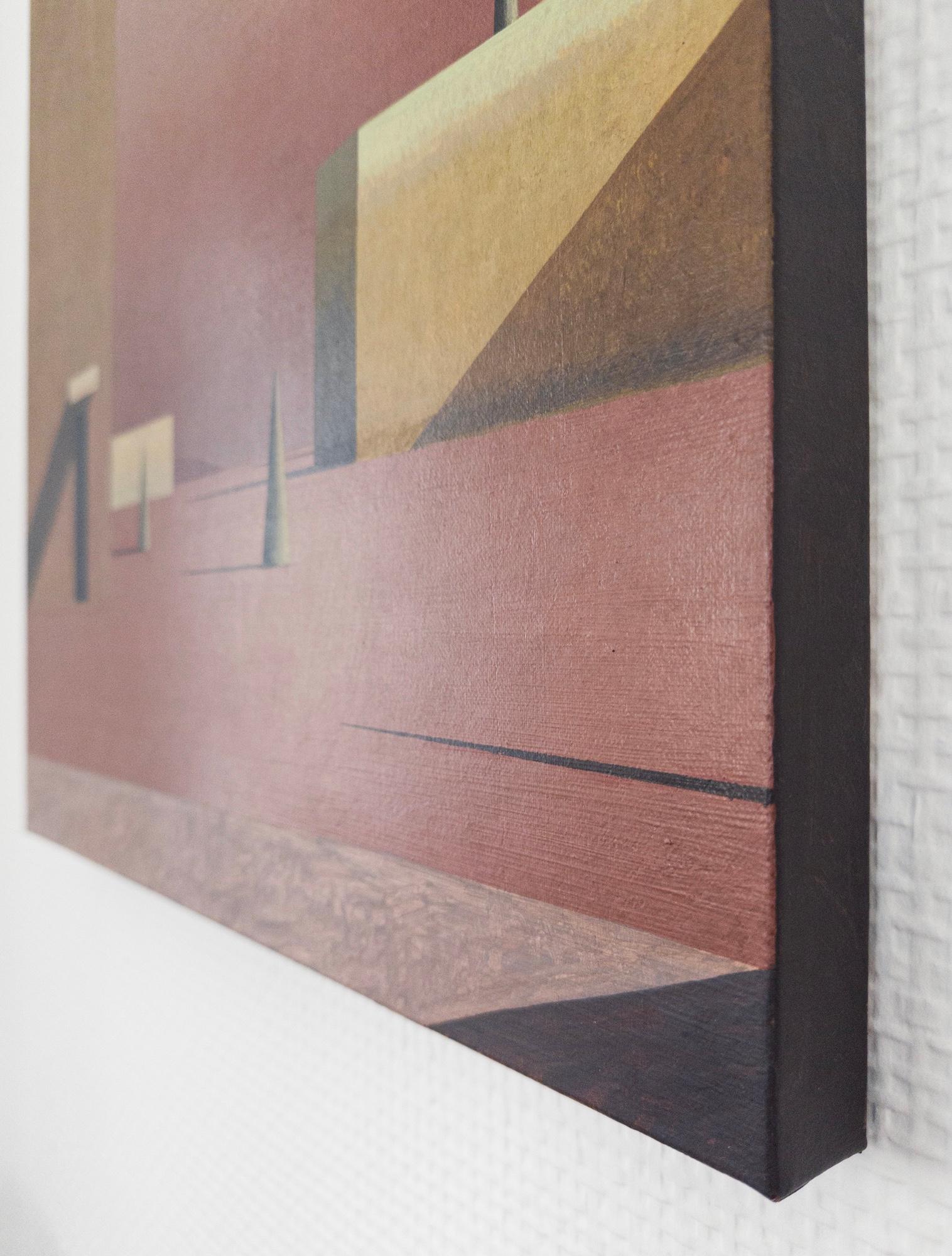 Igoleu by Ramon Enrich - Contemporary landscape painting, architecture, red For Sale 3