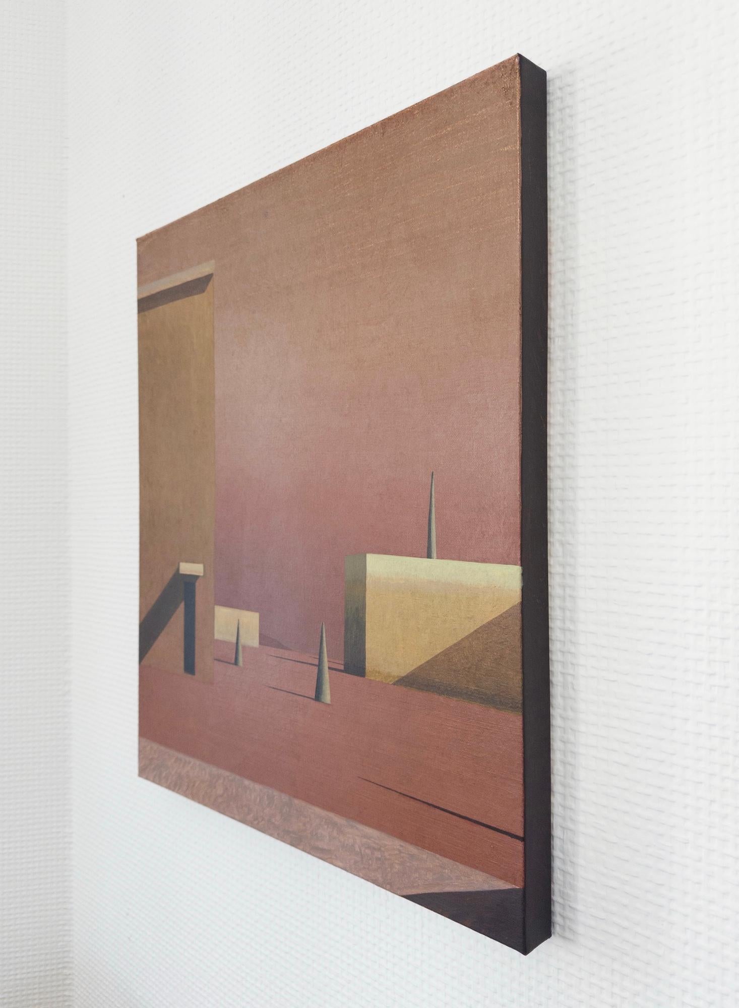 Igoleu by Ramon Enrich - Contemporary landscape painting, architecture, red For Sale 4