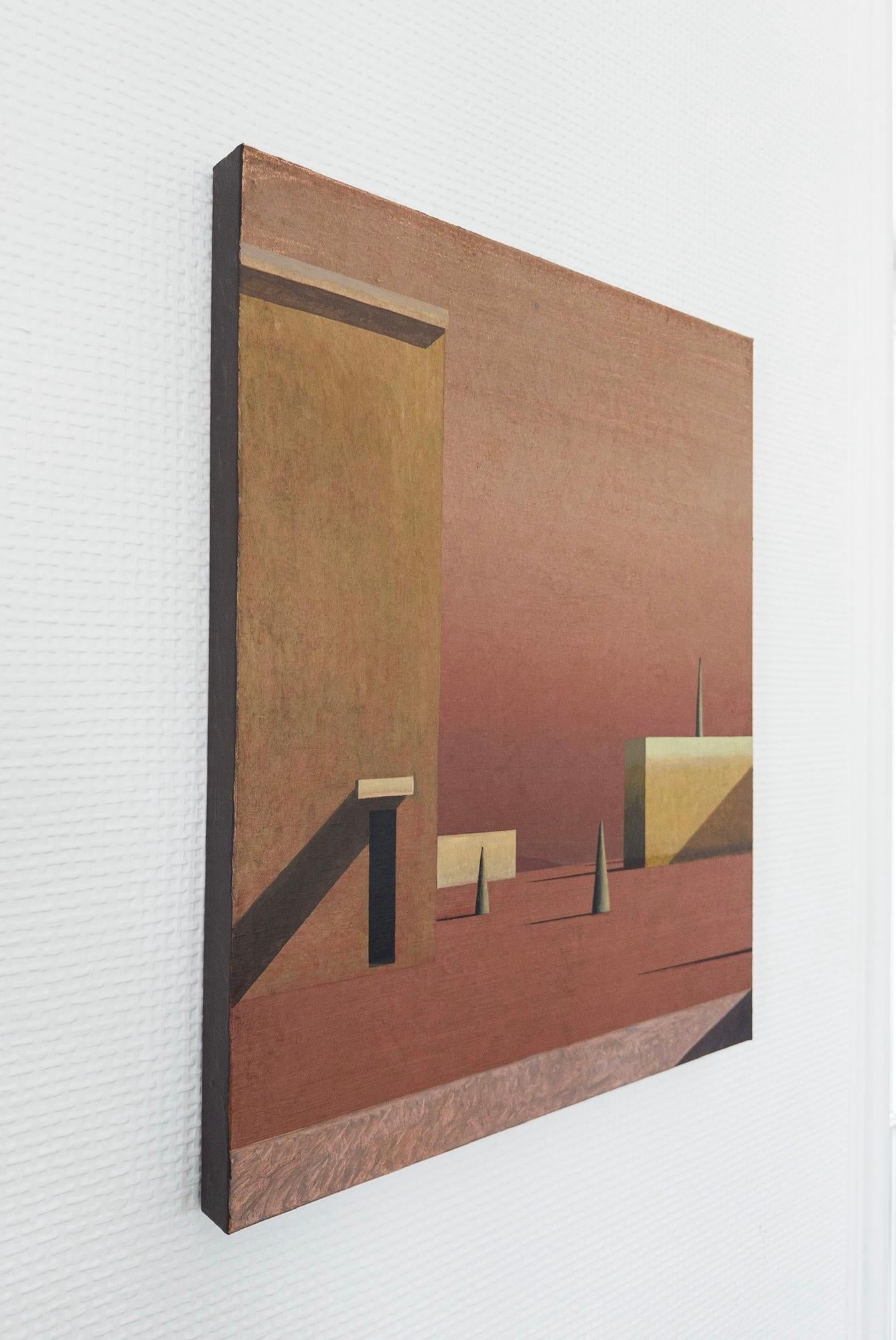 Igoleu by Ramon Enrich - Contemporary landscape painting, architecture, red For Sale 5