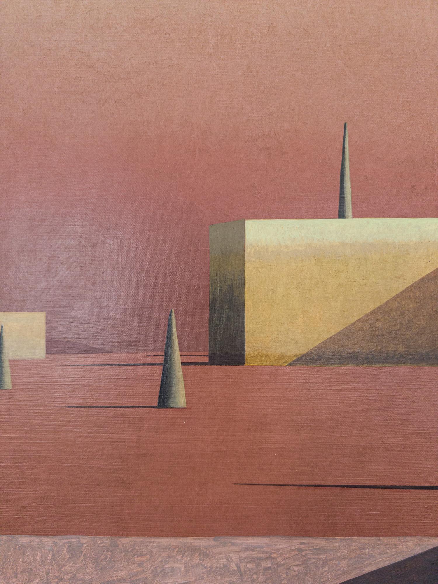 Igoleu by Ramon Enrich - Contemporary landscape painting, architecture, red For Sale 8
