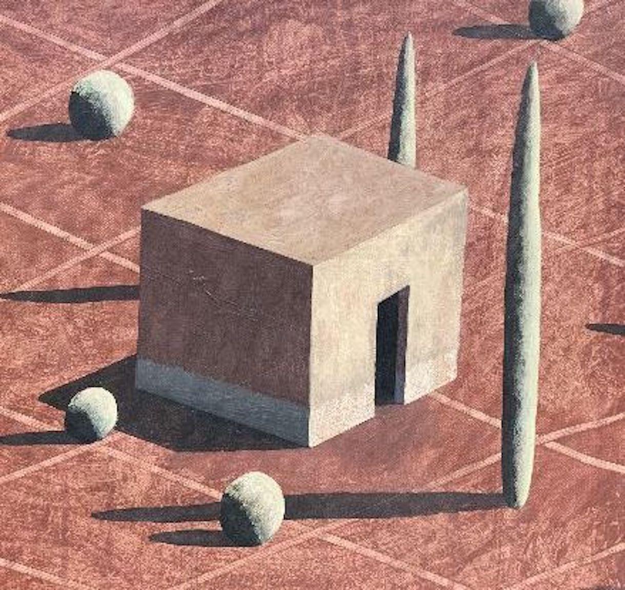 LAF-3 von Ramon Enrich – Geometrisches Landschaftsgemälde, Acryl auf Leinwand, rosa im Angebot 3