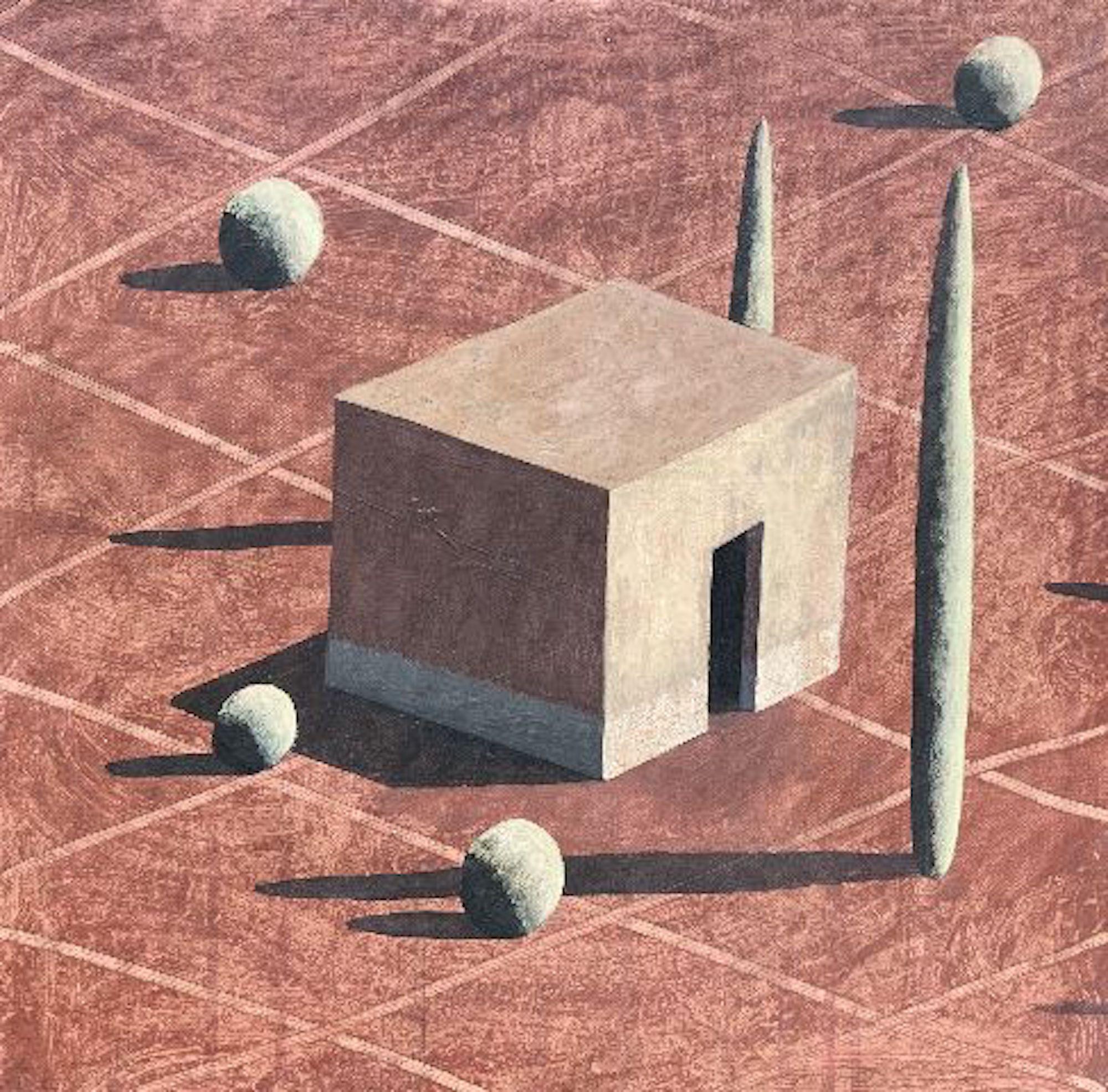 LAF-3 von Ramon Enrich - Geometrisches Landschaftsbild, Acryl auf Leinwand, rosa