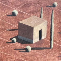 LAF-3 by Ramon Enrich - Geometric landscape painting, acrylic on canvas, pink