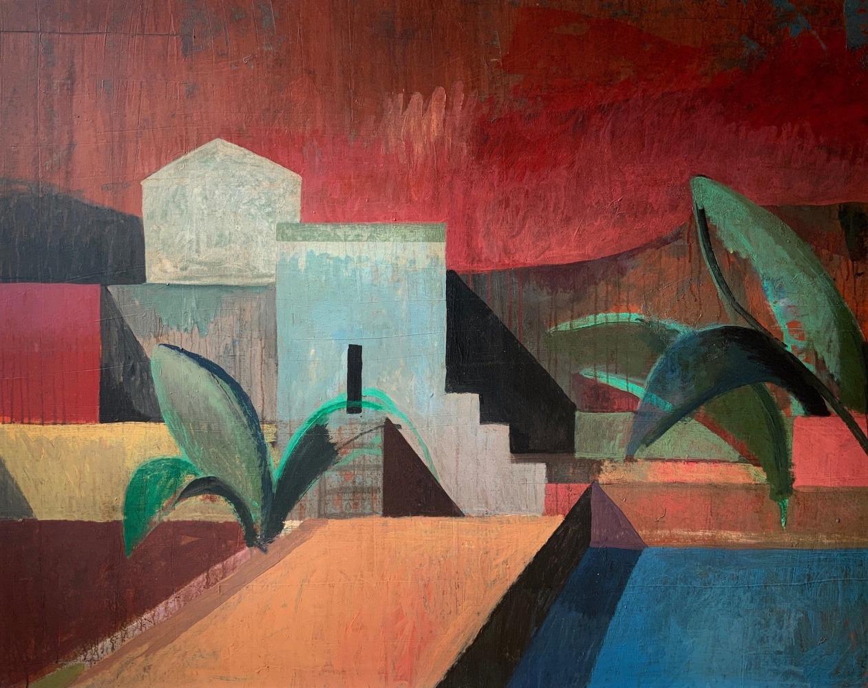 MONTCALM 3 by Ramon Enrich - Geometric Landscape Painting, red