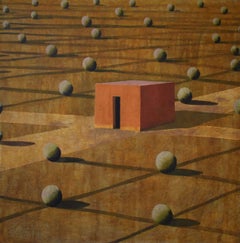 Olan by Ramon Enrich - Geometric urban landscape painting, brown, architecture
