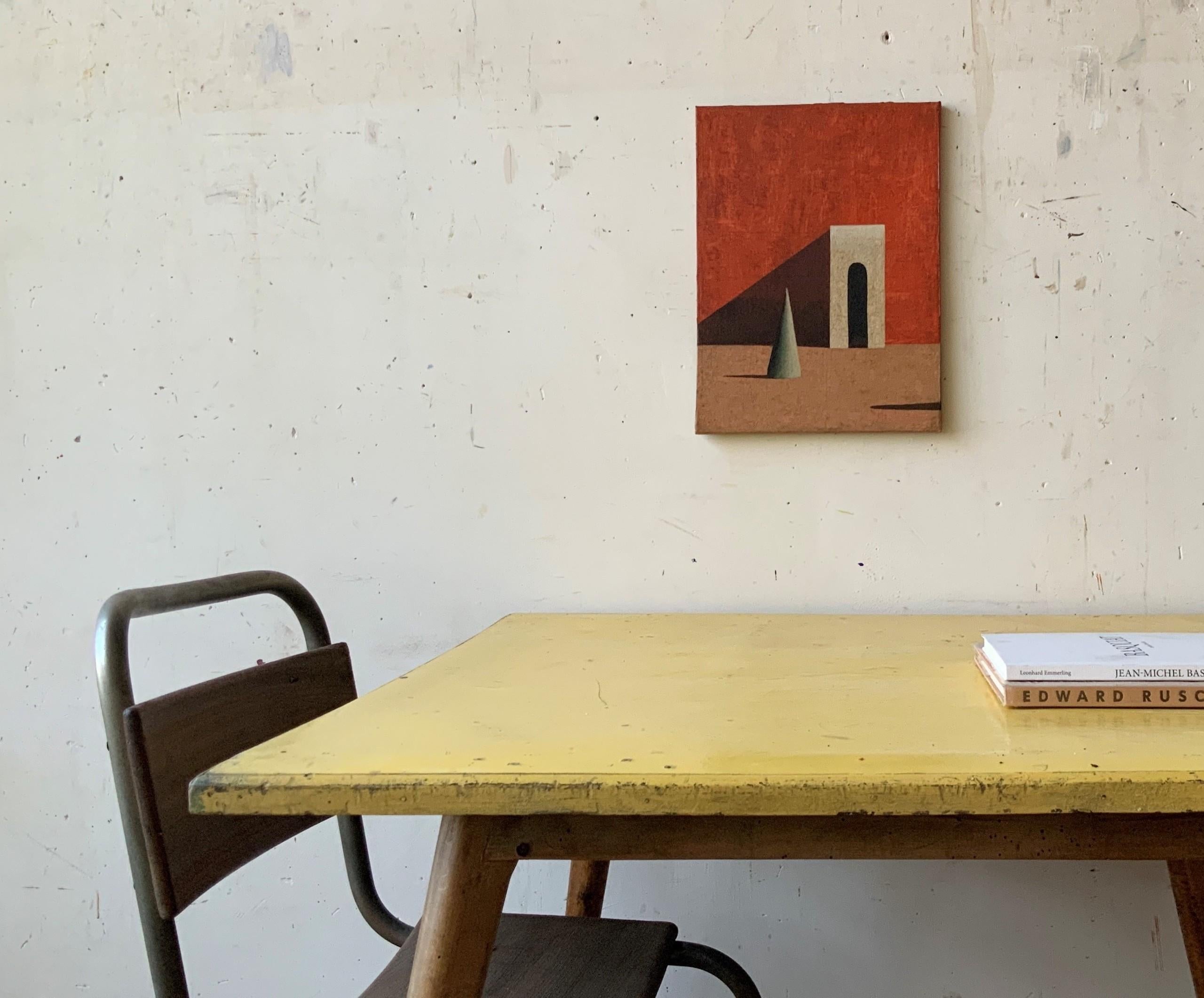 Ora by Ramon Enrich - Contemporary painting, landscape, architecture, red, vivid For Sale 1