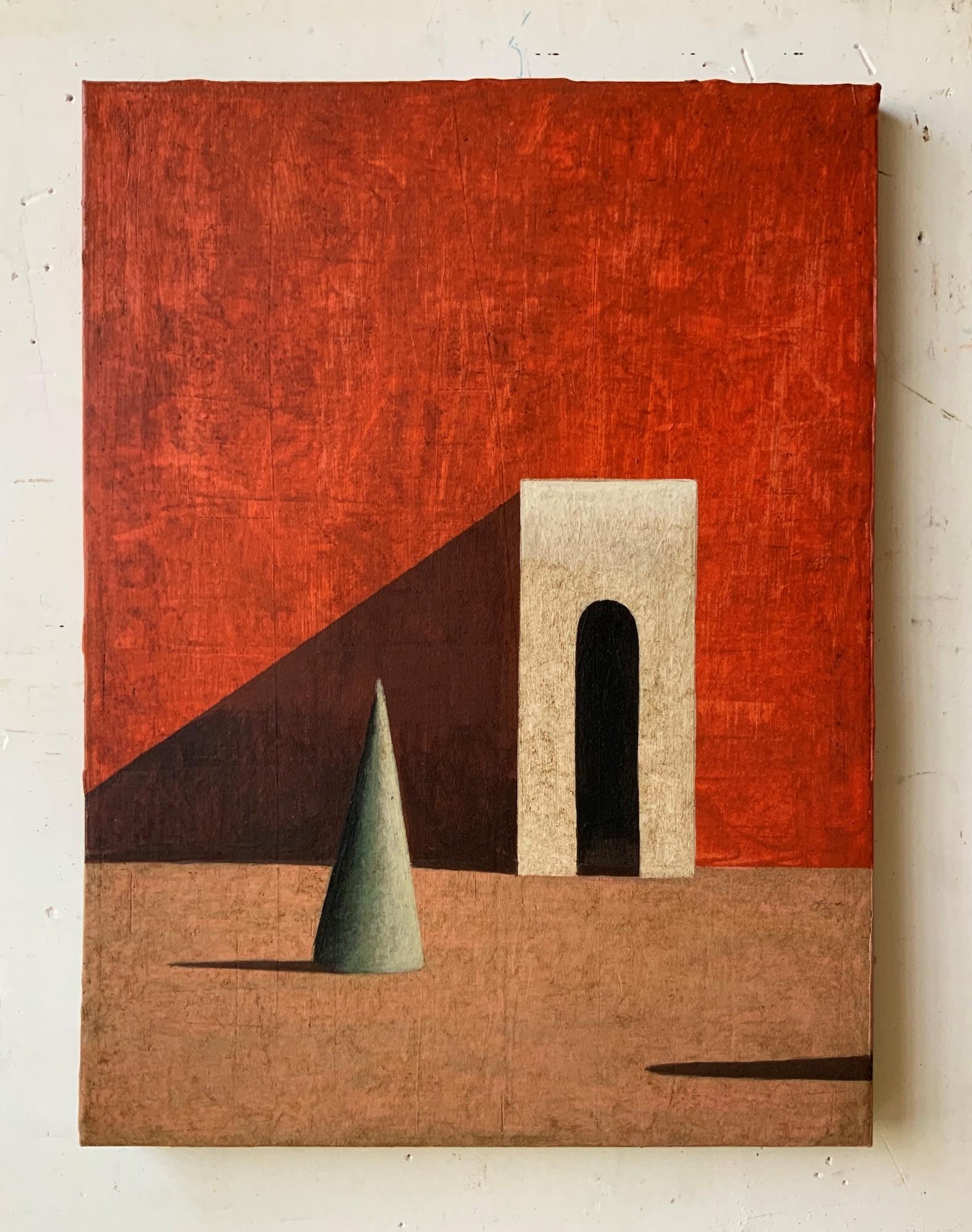 Ora by Ramon Enrich - Contemporary painting, landscape, architecture, red, vivid For Sale 2