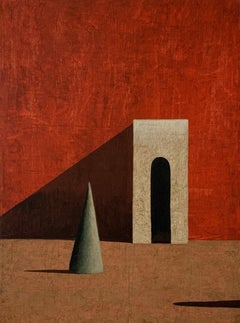 Ora by Ramon Enrich - Pintura contemporánea, paisaje, arquitectura, rojo, vivo
