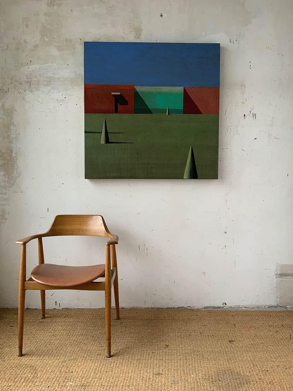 OW-33 par Ramon Enrich - Peinture de paysage géométrique, tons de terre, couleurs vives 2