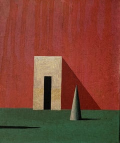 P-V von Ramon Enrich – Geometrisches Landschaftsgemälde, Acryl auf Leinwand, rot