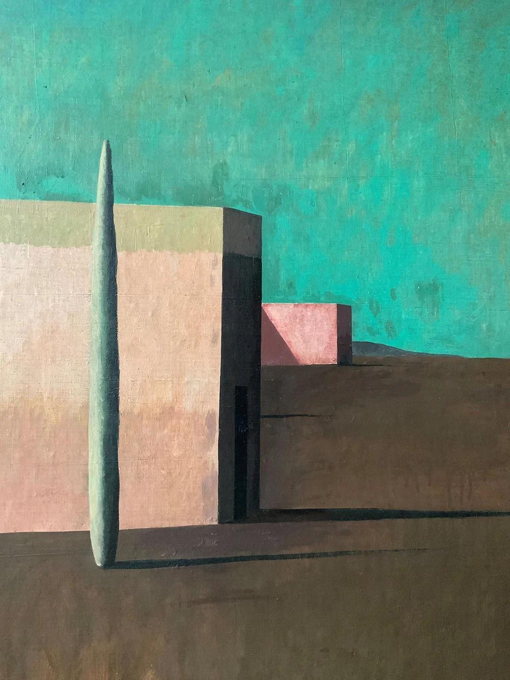 PAISATGE GREC by Ramon Enrich, Geometric Landscape Painting, green, brown 1
