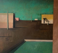 PAISATGE GREC by Ramon Enrich, Geometric Landscape Painting, green, brown