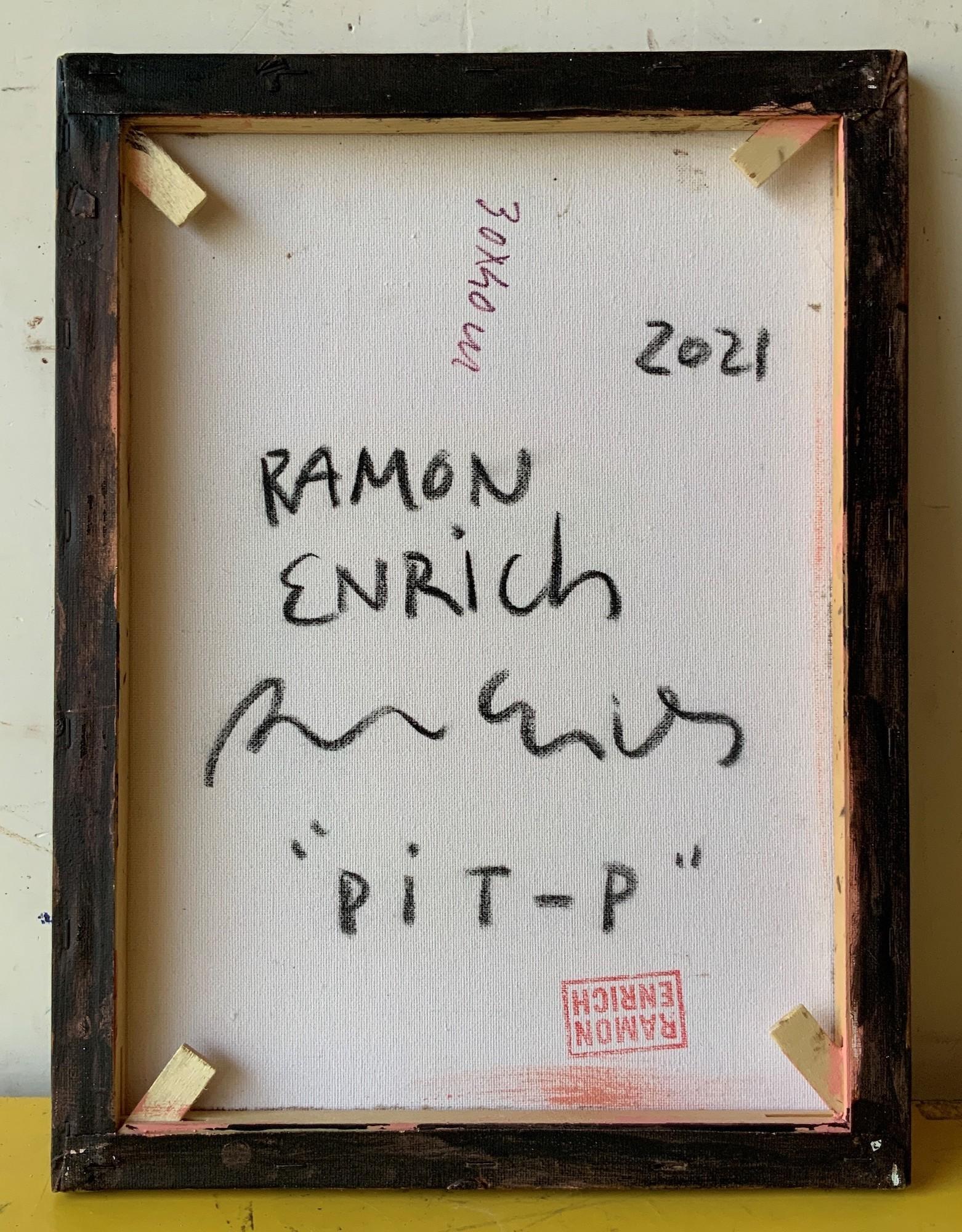 Pit P by Ramon Enrich - Pintura contemporánea, paisaje, arquitectura, naranja en venta 5