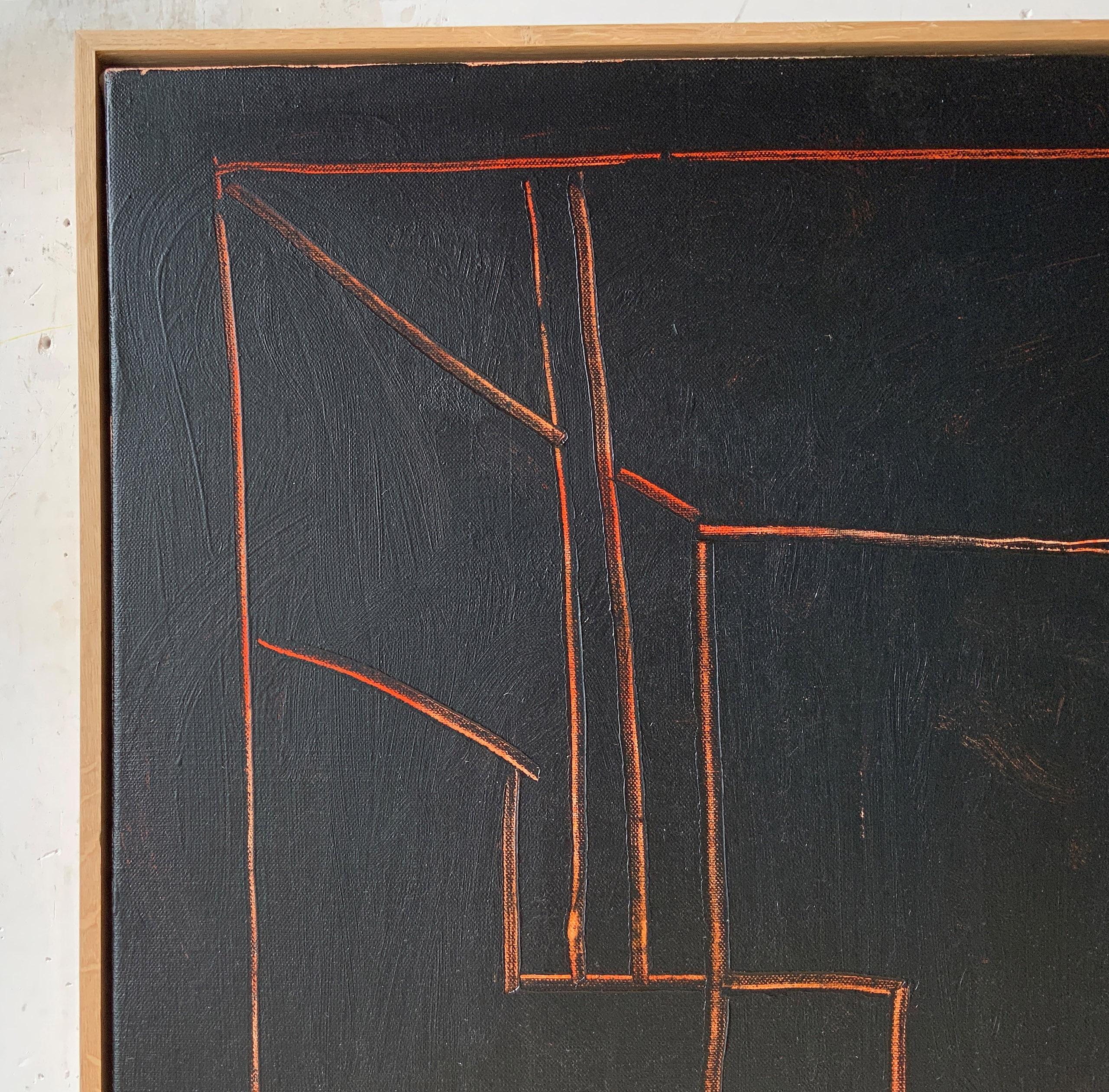 POMERIGGIO by Ramon Enrich - Geometric landscape painting, architecture, black For Sale 5